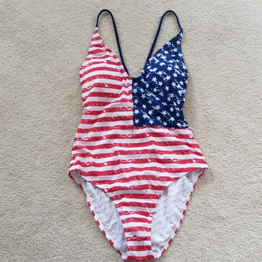 Marilyn Monroe Red White and Blue Stars & Stripes One-Piece Swimsuit